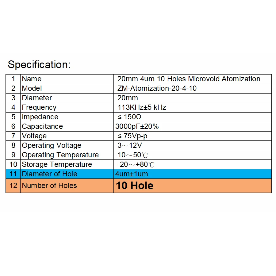 20Mm 113KHz 4um Potongan Atomisasi Ultrasonik