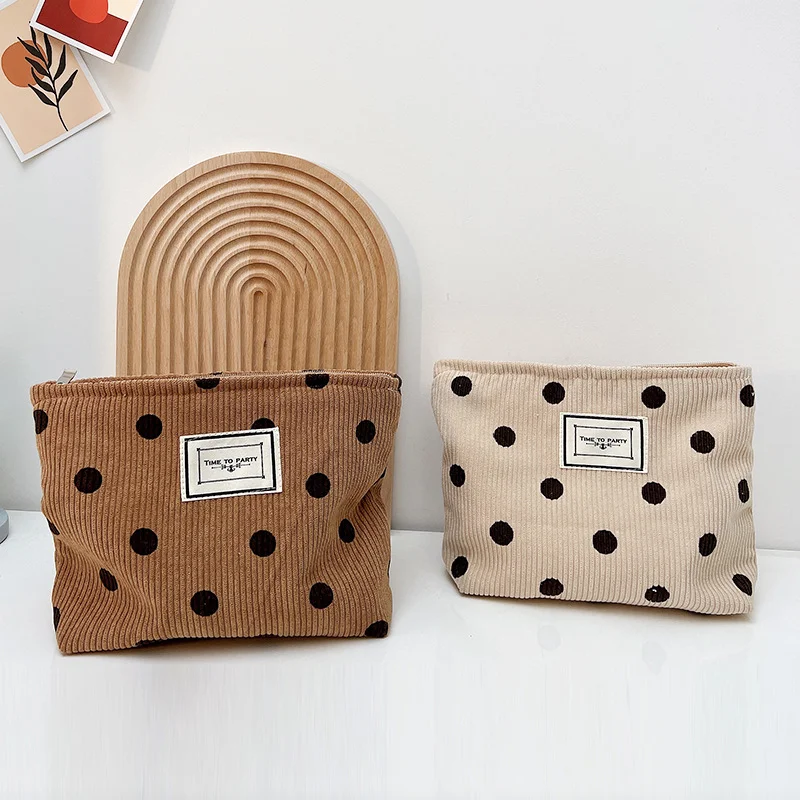 Dot Retro Corduroy Cosmetic Bag Makeup Bags Mekeup Case Female Vintage Clutch Phone Bag Travel Portable Toiletries Organizer