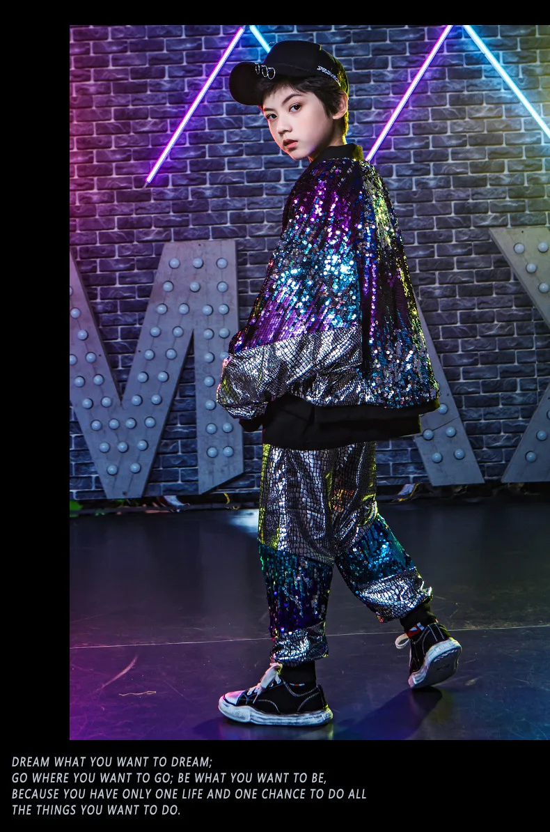 Jazz Street Dance-kostuum Jongens en meisjes Hiphop Jasje met lovertjes Broek Set Mode Drum Prestaties Runway Show-kleding