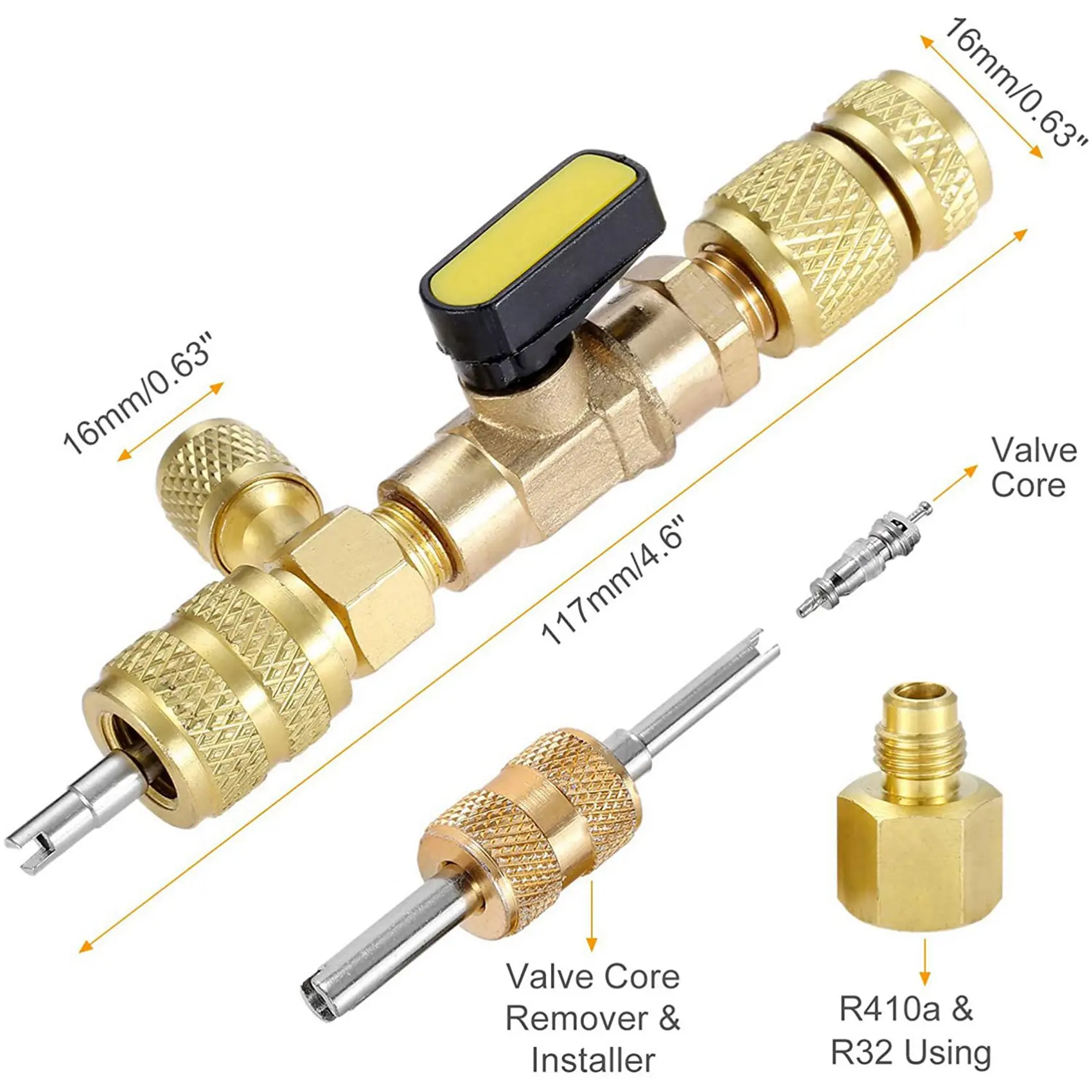 

VELIF-2X R410A R22 Инструмент для снятия сердечника клапана с двойным портом SAE 1/4 и 5/16 для системы HVAC R404A R407C R12 R32