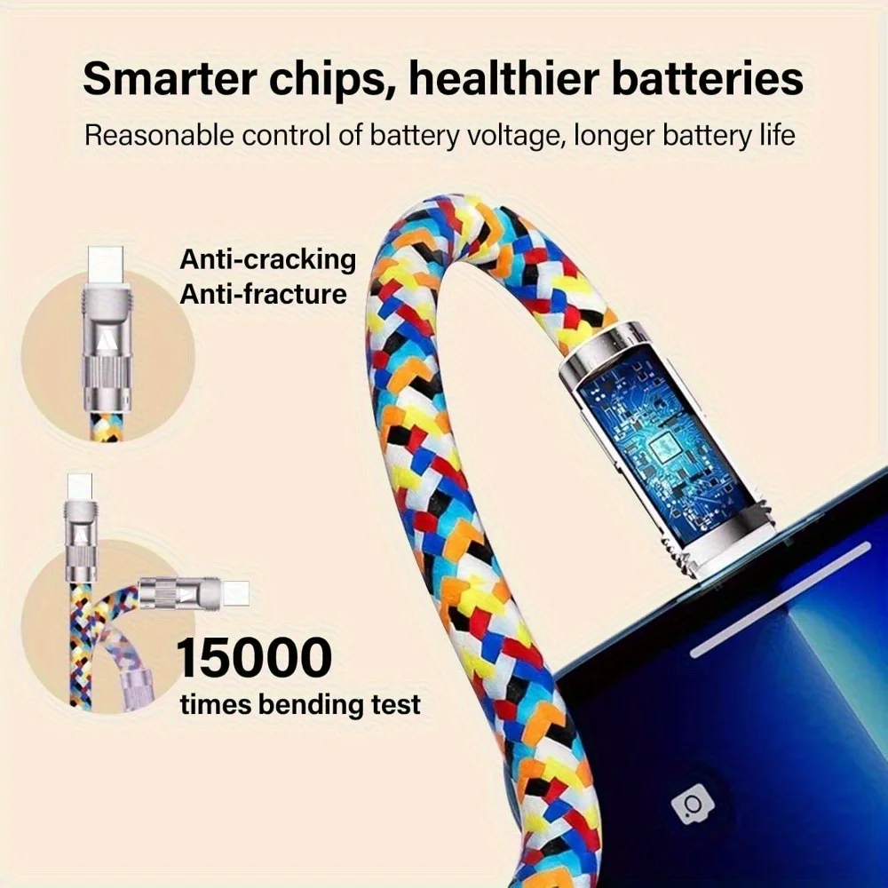 حبل هاتف مضفر 2 في 1 60 وات مضاد للخسارة مع وظيفة شحن سريع لهاتف آيفون 17 16 15 برو ماكس هواوي وشاومي وسامسونج