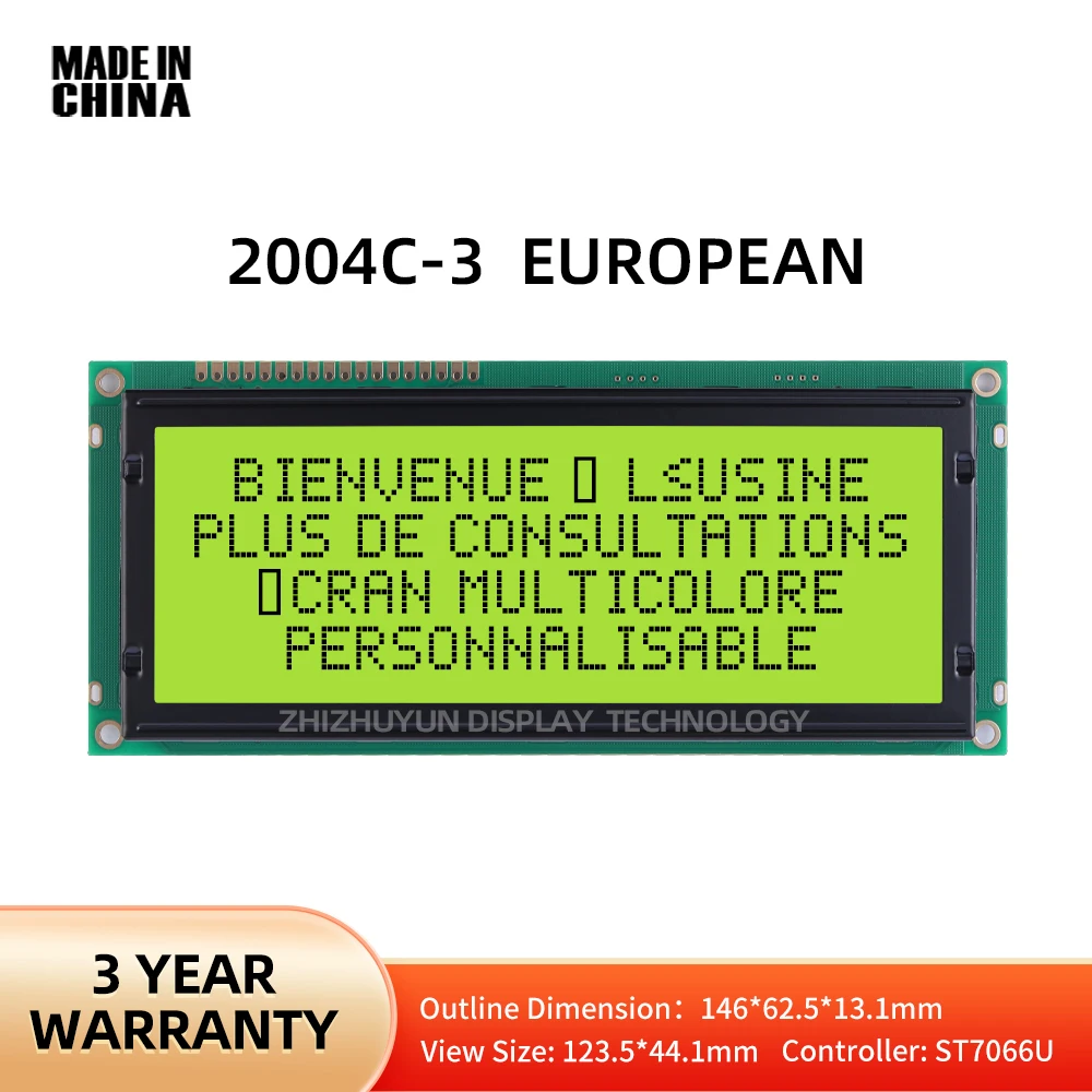 2004C-3 European Large Character LCD Module Yellow Green Film LCD Display COB Module ST7066U Controller