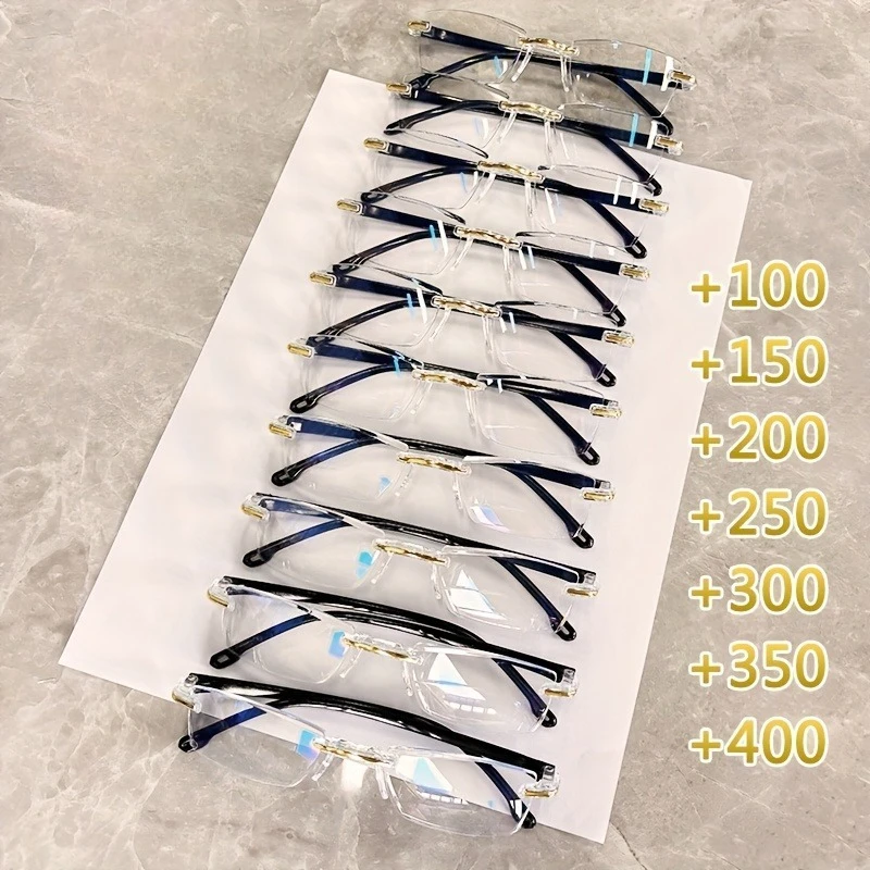 

10pcs Y2K Style Rimless Reading Glasses for Women Clear Anti-Blue Light Lenses Flexible Elastic Temples Fashionable Mobile