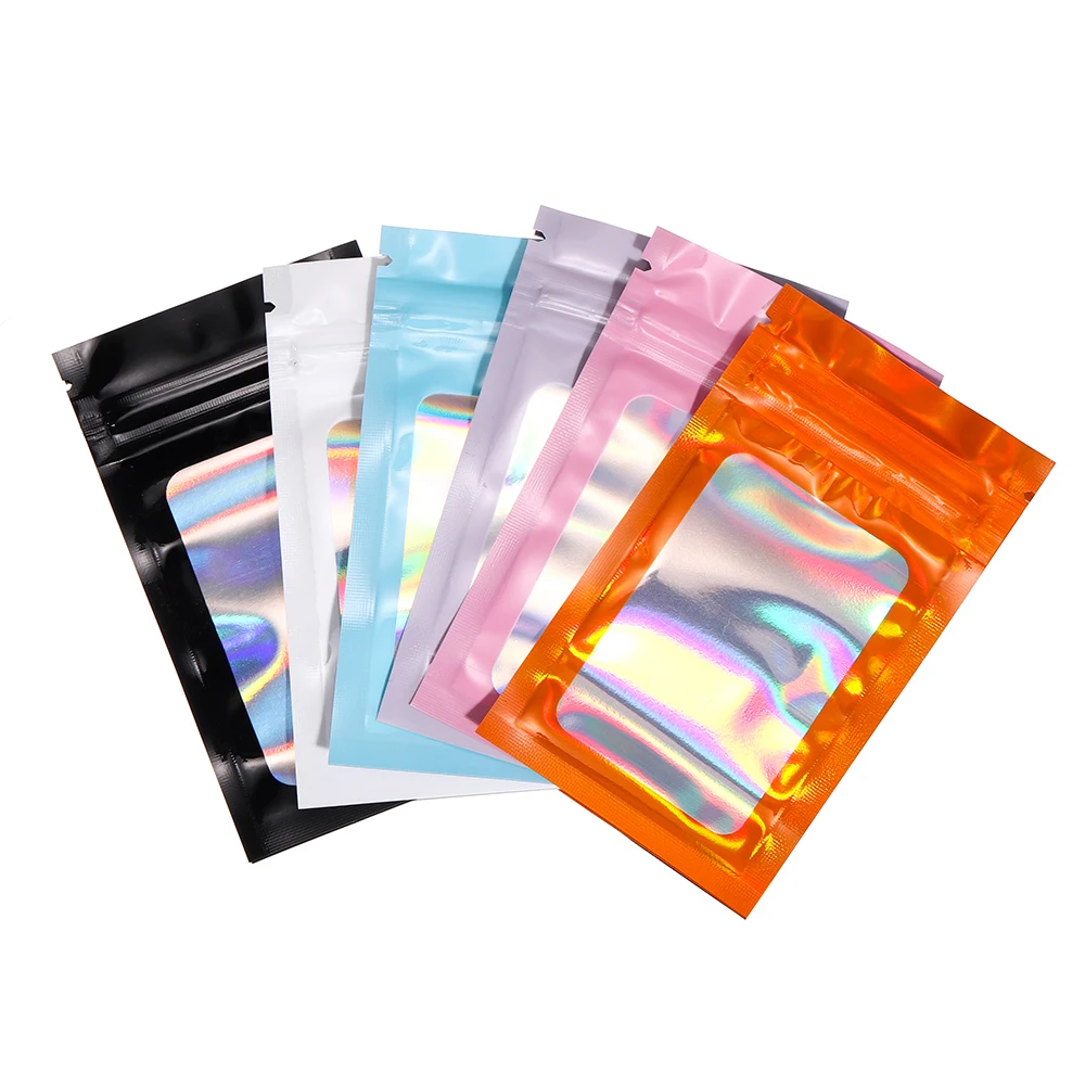 50pcs/Lot Holographic Laser Color Self-Sealing Plastic Packaging Jewelry Retail Storage Pouch Gift Earrings Zip Lock Bag