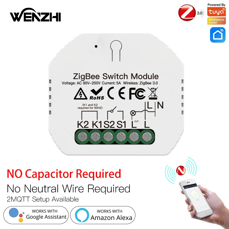 

Mini Zigbee Light Switch Module Single Fire No Neutral Capacitor Timer Remote Control Smart Life Tuya Alexa Google Home 2MQTT