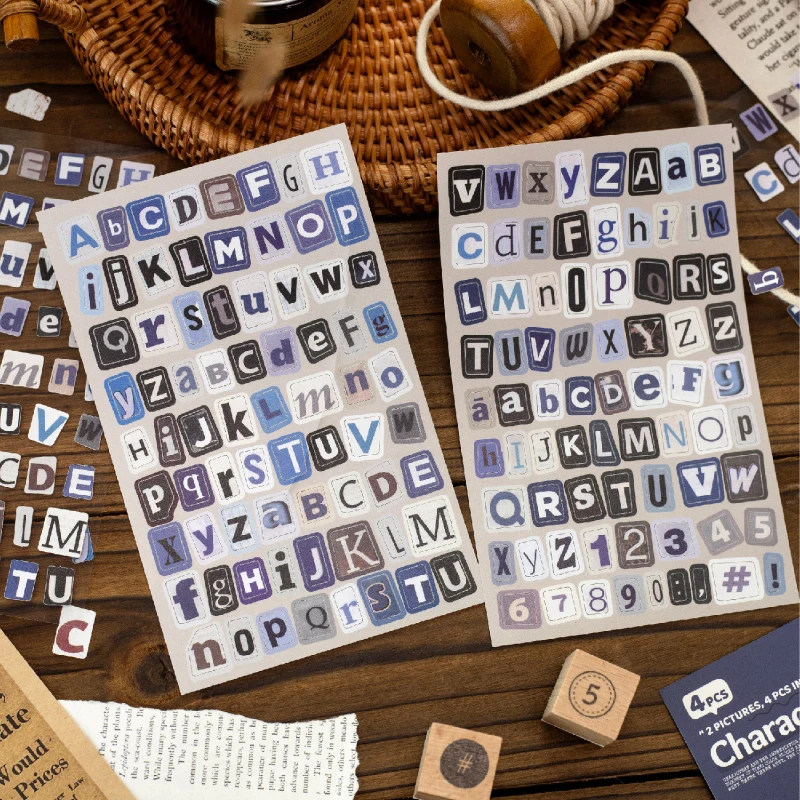6 Style Character Series Retro Copperplate Paper Sticker Die-cutting Digital Letters DIY Journal Scrapbook Decorative Stickers