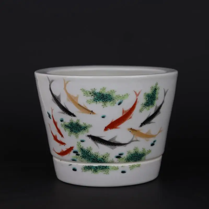 Chinese Famille Rose Porcelain Pot Fish Koi Pattern Flowerpot 5.31