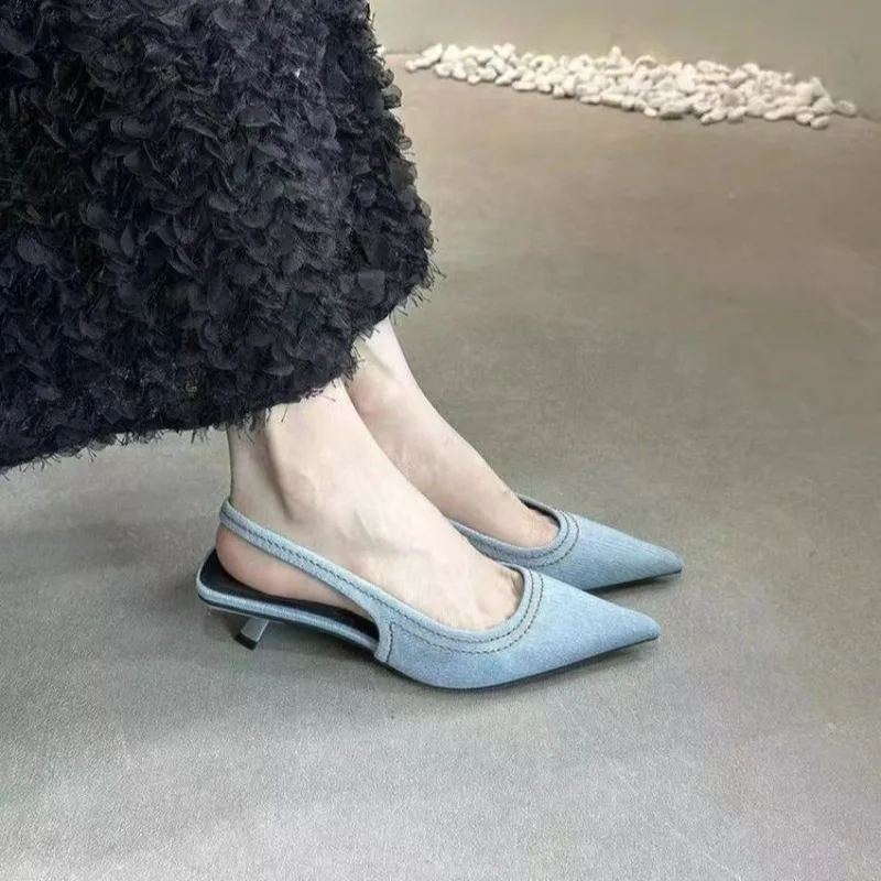 Damskie sandały 2024 letnie obcasy z kokardką luksusowe czółenka damskie modne wygodne sandały Slingbacks damskie Zapatos De Mujer