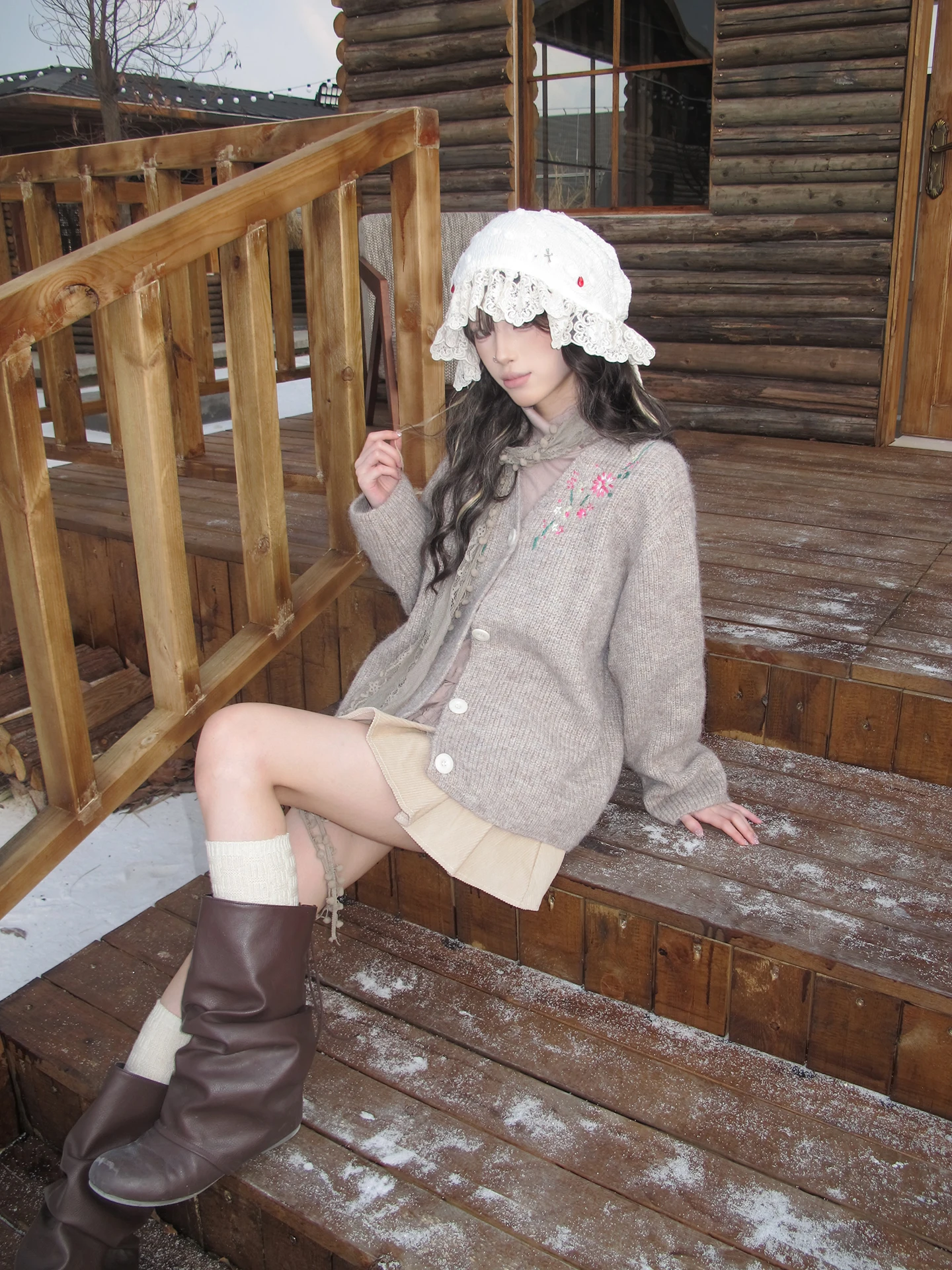 

Ретро-кардиган с вышивкой, свободный крой, V-образный вырез, осенне-зимний, вязаная верхняя одежда в стиле кэжуал, женская модная прямая модель