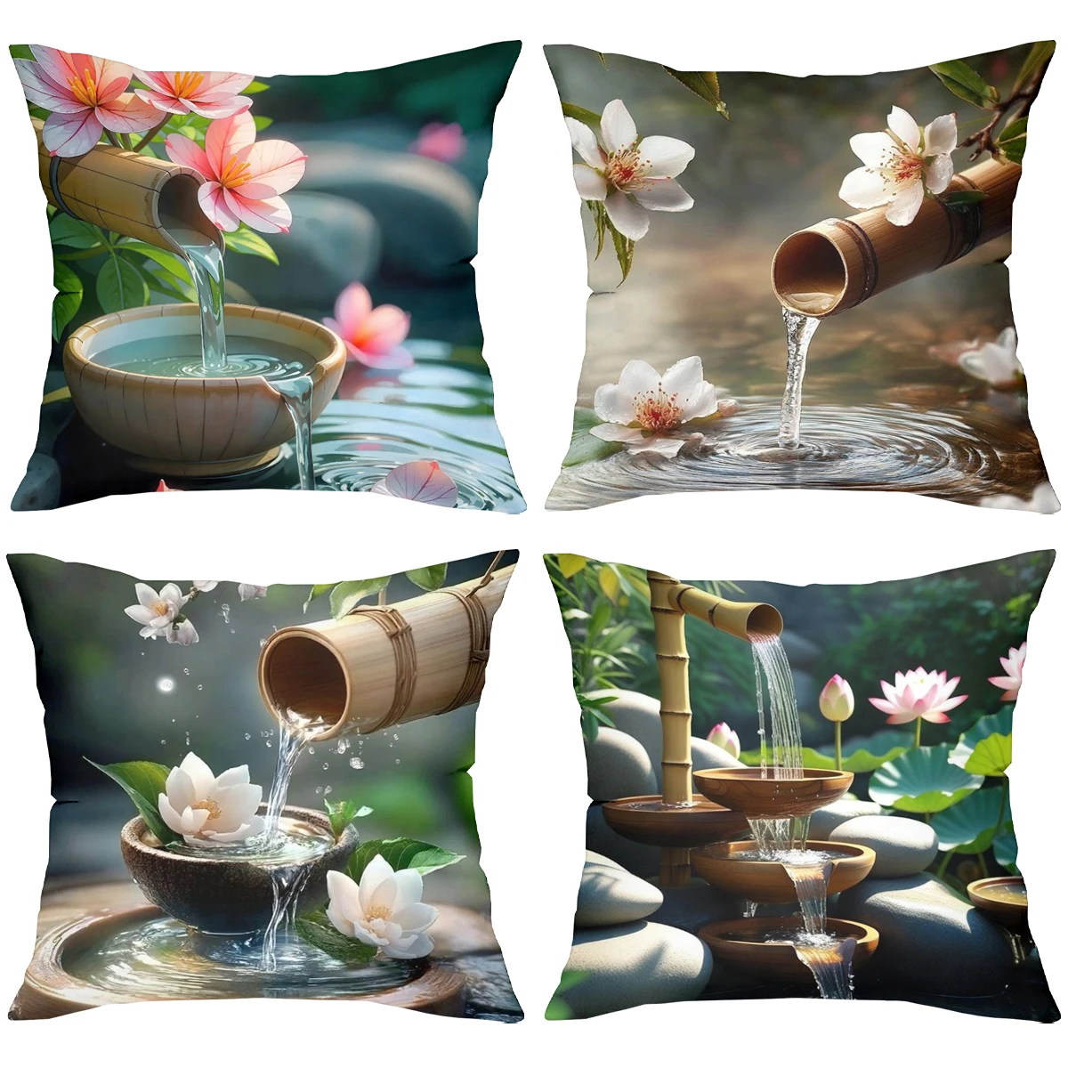 Bamboo Water Flow with Flower Pillows for Home Decor Polyester pillowcase, sofa decorative cushion cov Headboard Pillow