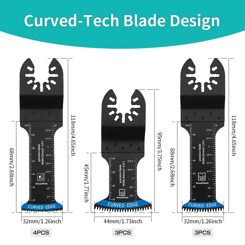 Conjunto de lâminas de serra oscilante de dente japonês extra longo, borda curva, multitool, multifuncional, corte para madeira e plástico, 10 peças