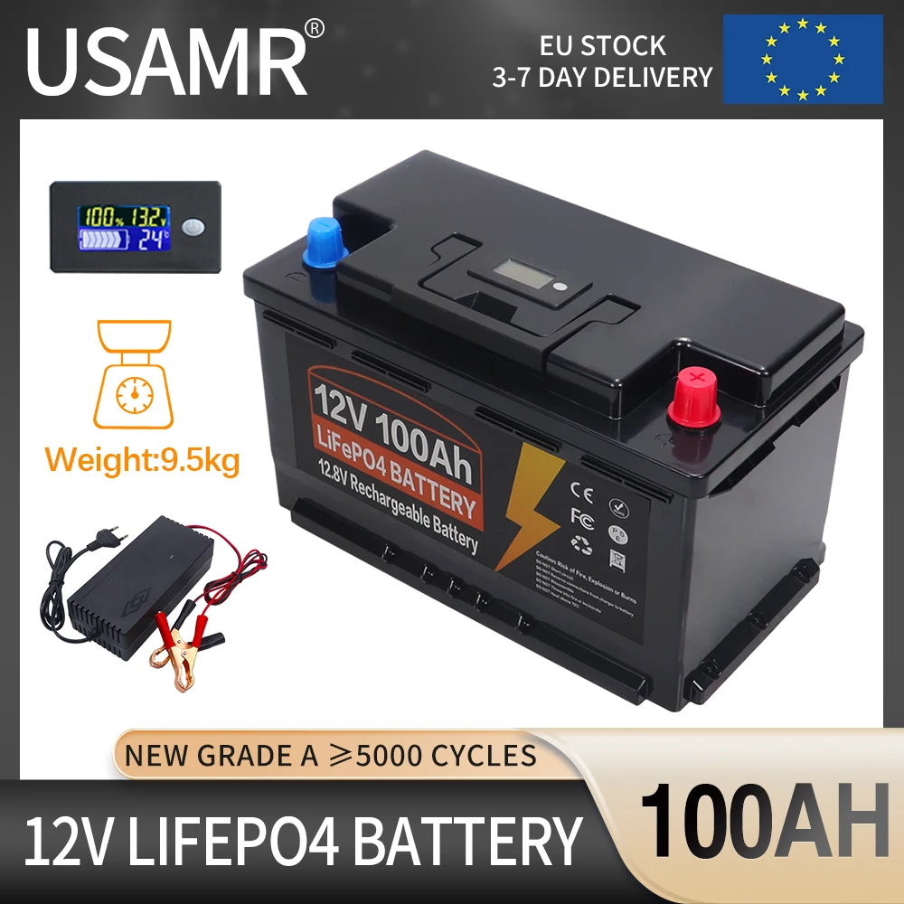 Batterie 12V veFePO4, 600Ah, 500Ah, 300Ah, 200Ah, 100Ah, BMS intégré, cellule de phosphate de fer au lithium pour voiturette de golf, stockage solaire + chargeur