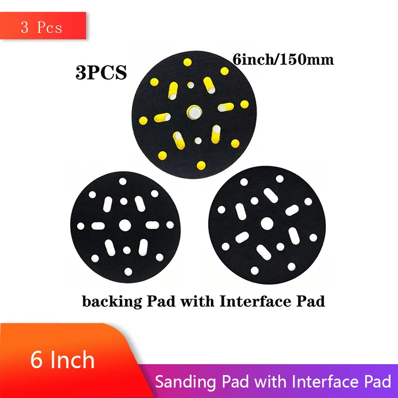 6Inch 150MM 17Holes Sanding Pad Kit with Interface Pad Kit 3Pcs for  BO6030 BO6040 for Festool RO1 ES150 ET2 ES / ETS 150