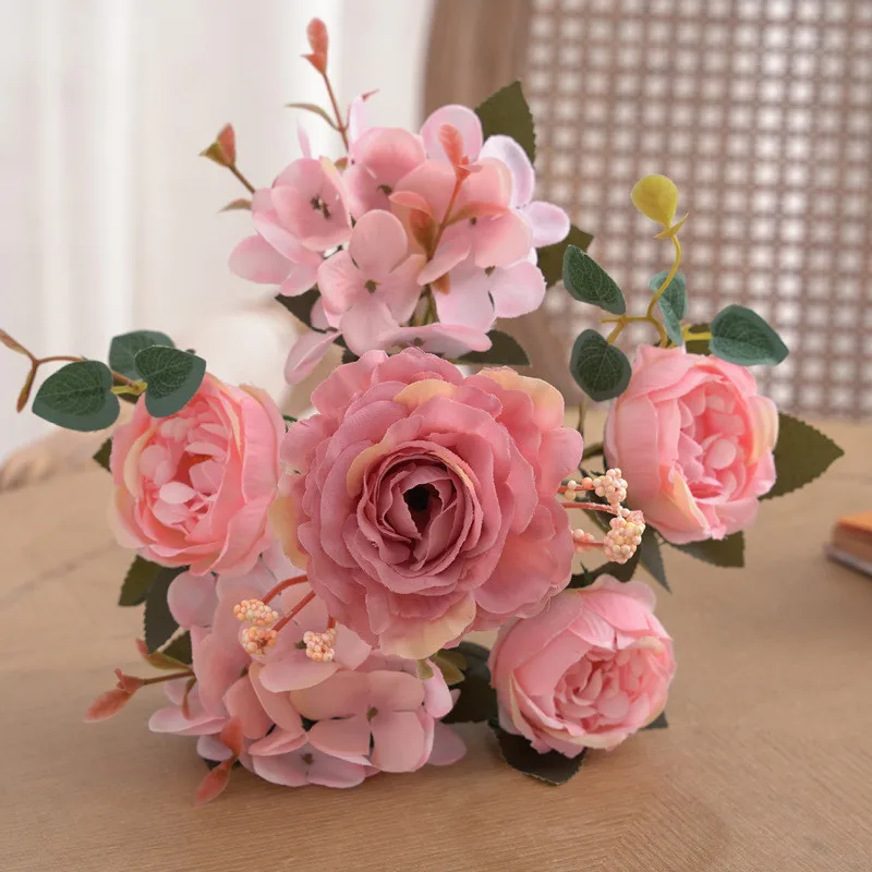 ورود كركديه صناعية واقعية مكونة من 6 جذع - زهور حريرية مزيفة لسطح الطاولة وغرفة النوم وديكور الزفاف