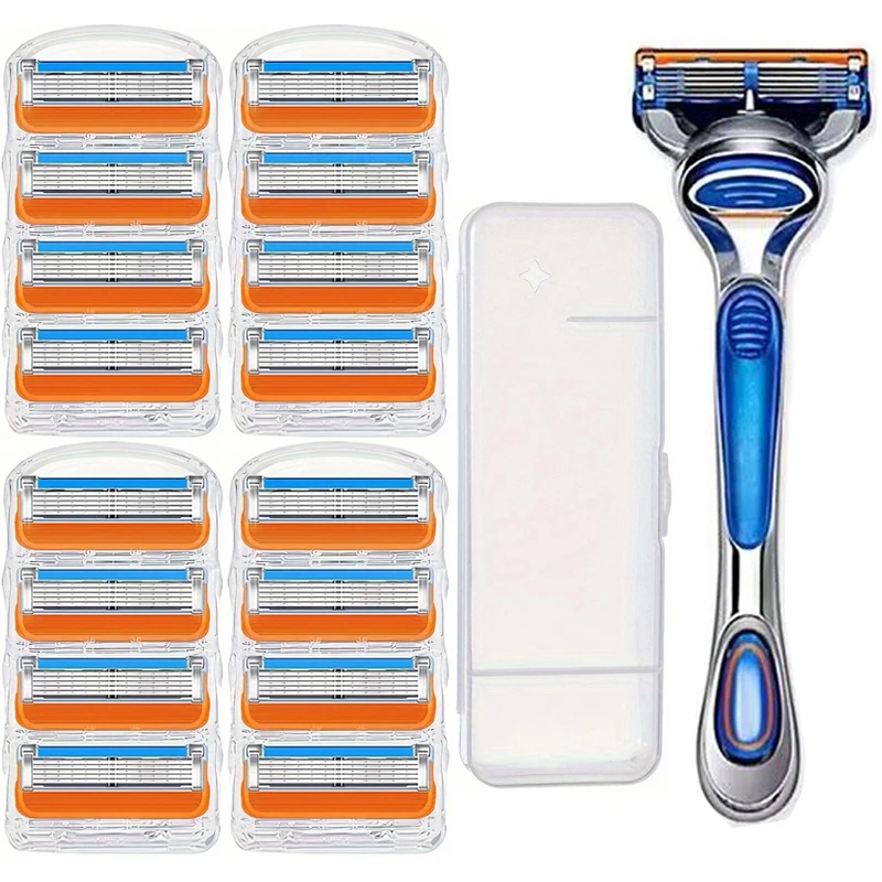 5-layer shaver blades for men, safe shaver blades, classic skin protection, reusable shaver blades with protective case