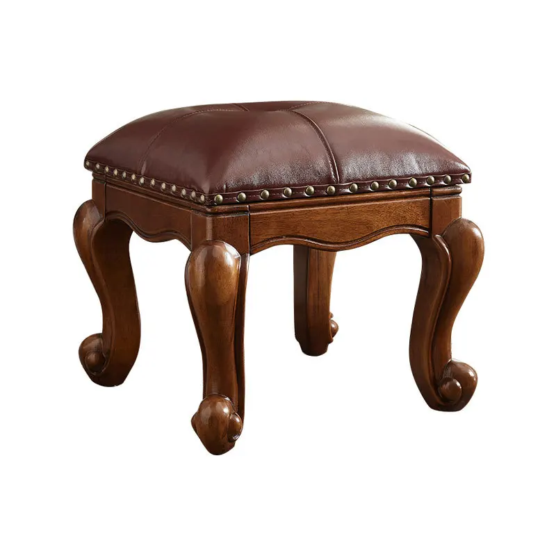 

American light luxury simple modern solid wood leather living room low stool