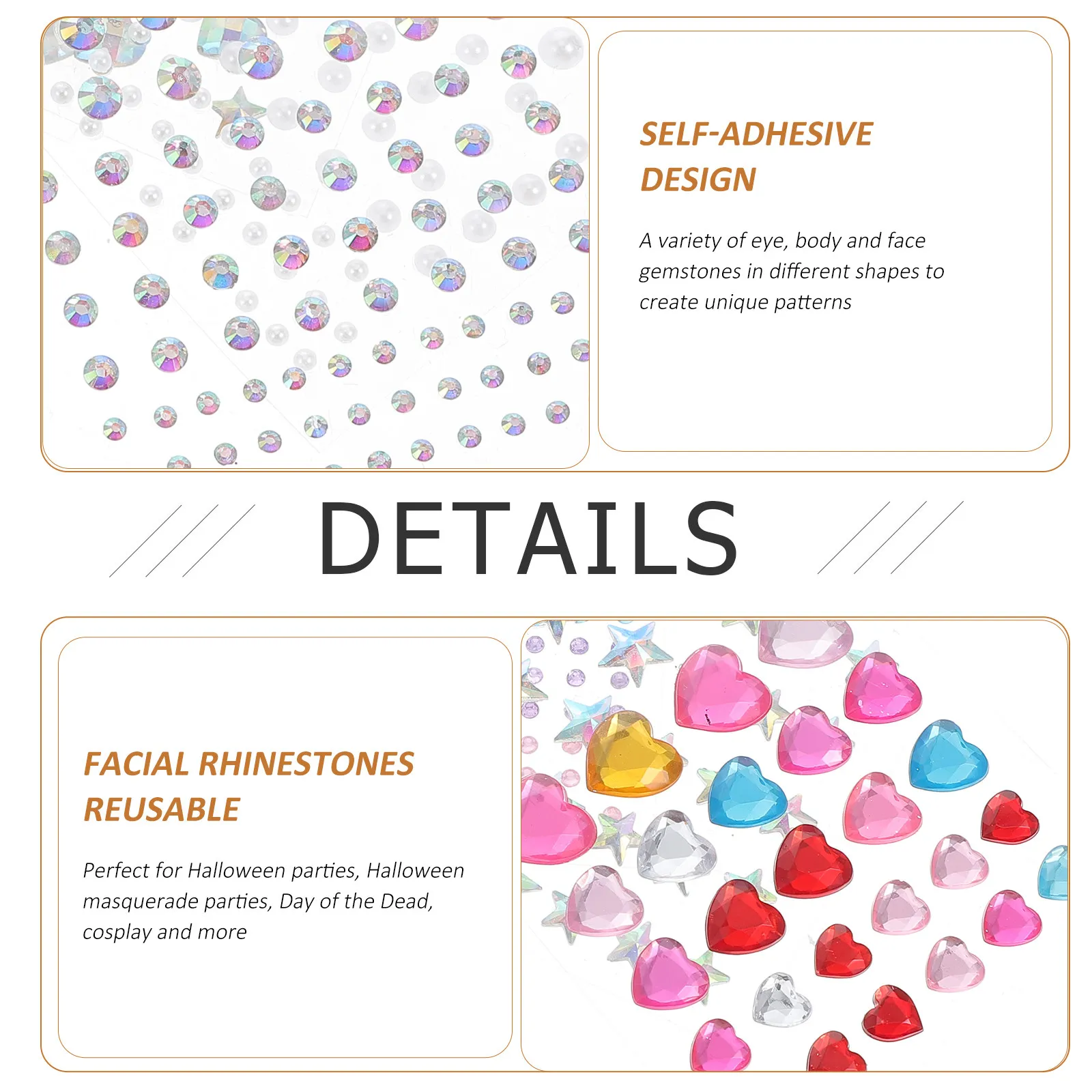 5Sheets Water Rhinestone Sticker Earrings Face Gems Pearl Nail Rhinestones Stick on Earrings for Festival Party Makeup