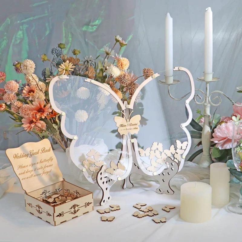 Imagem -06 - Wooden Butterfly Check-in Counter Wedding Message Book Party Decoration Home Ornaments Desk Decor