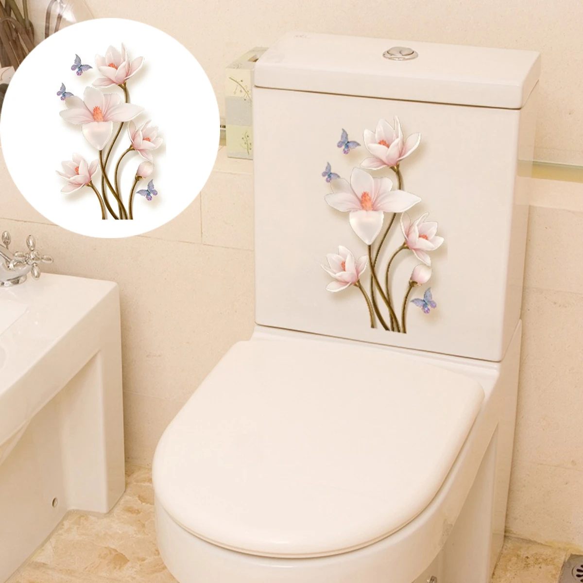 1pc Flower Toilet Stickers Home Bathroom Seat Cover Sticker Self-adhesive Removable Waterproof PVC Sticker Refrigerator Posters