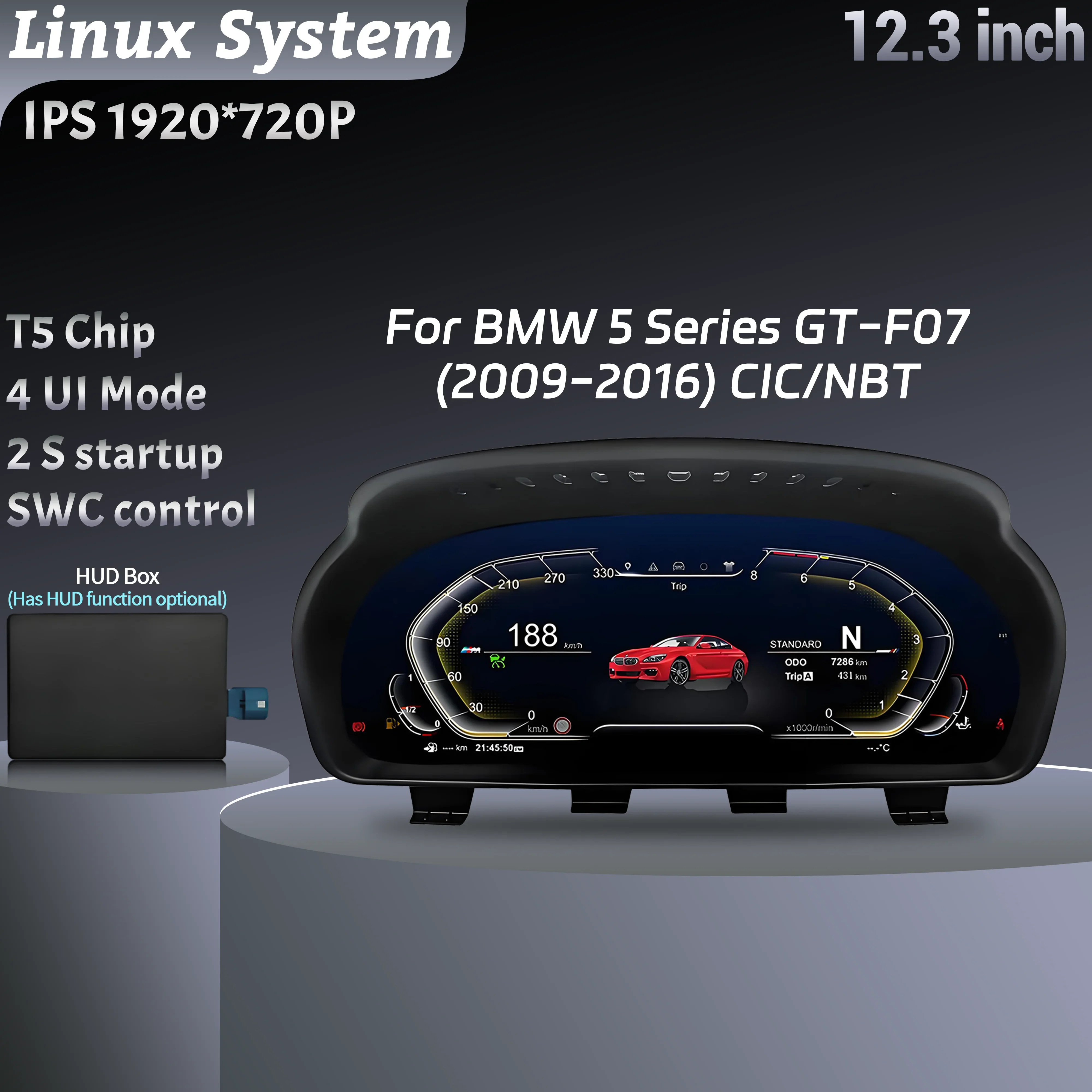

12,3-дюймовый автомобильный ЖК-дисплей приборной панели, цифровой приборной панели, экран приборной панели для BMW 5 серии GT-F07 (2009-2016) CIC NBT