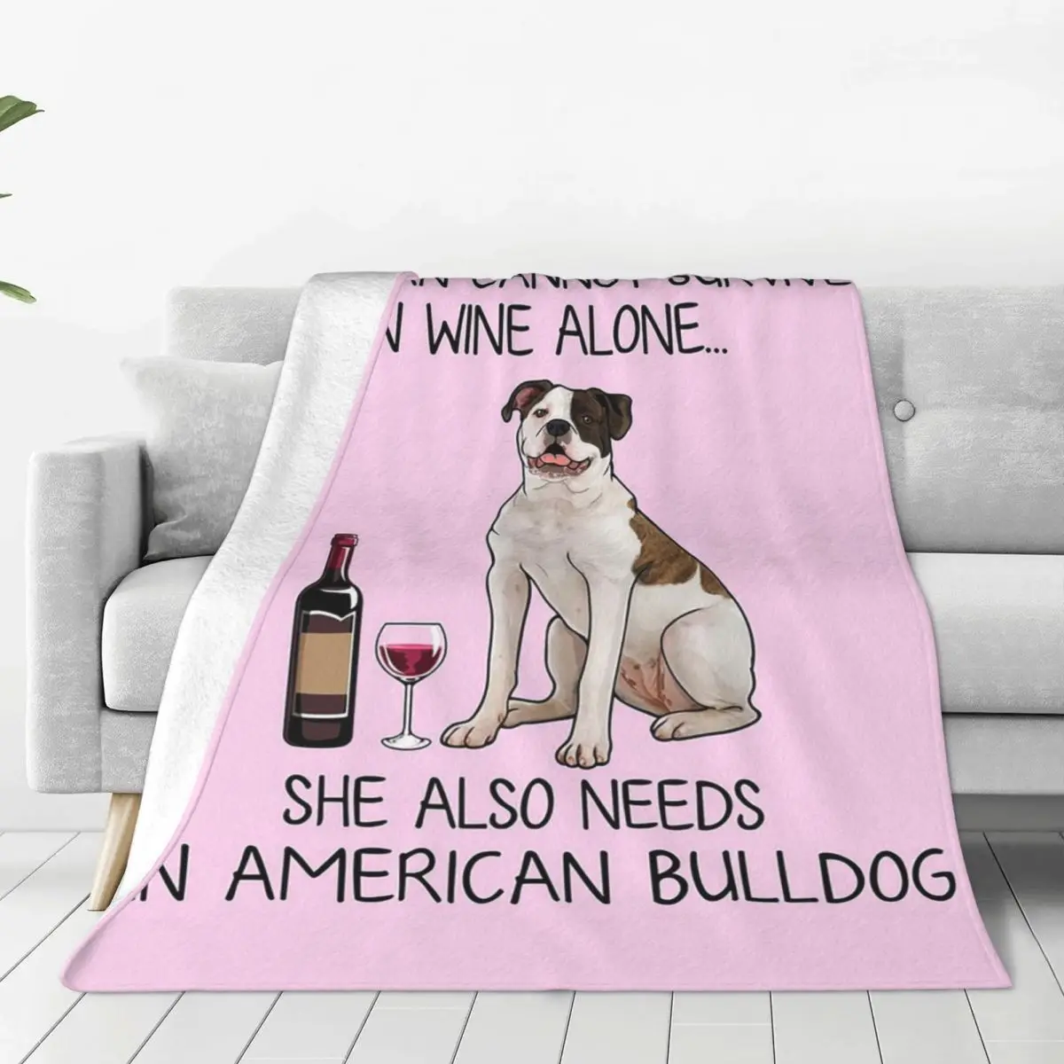 American Bulldog Dog And Wine Gift For Dog Mom Blanket Fleece Sofa Throw Blankets For Bedroom Outdoor Throws Bedspread Quilt