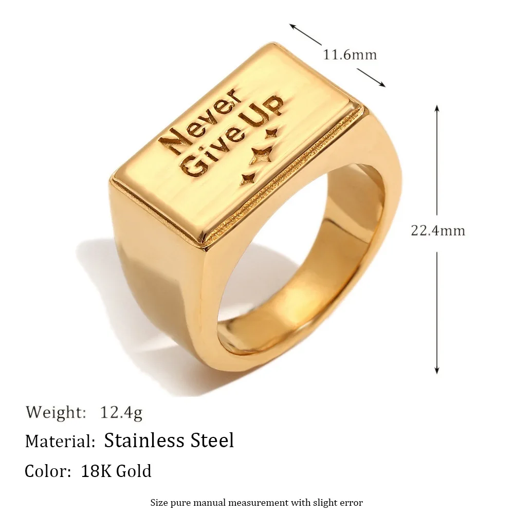 Ins 18K Gold PVD Plated Stainless Steel Geometric Courage  Ring For Women Waterproof Hypoallergenic Jewelry Gift