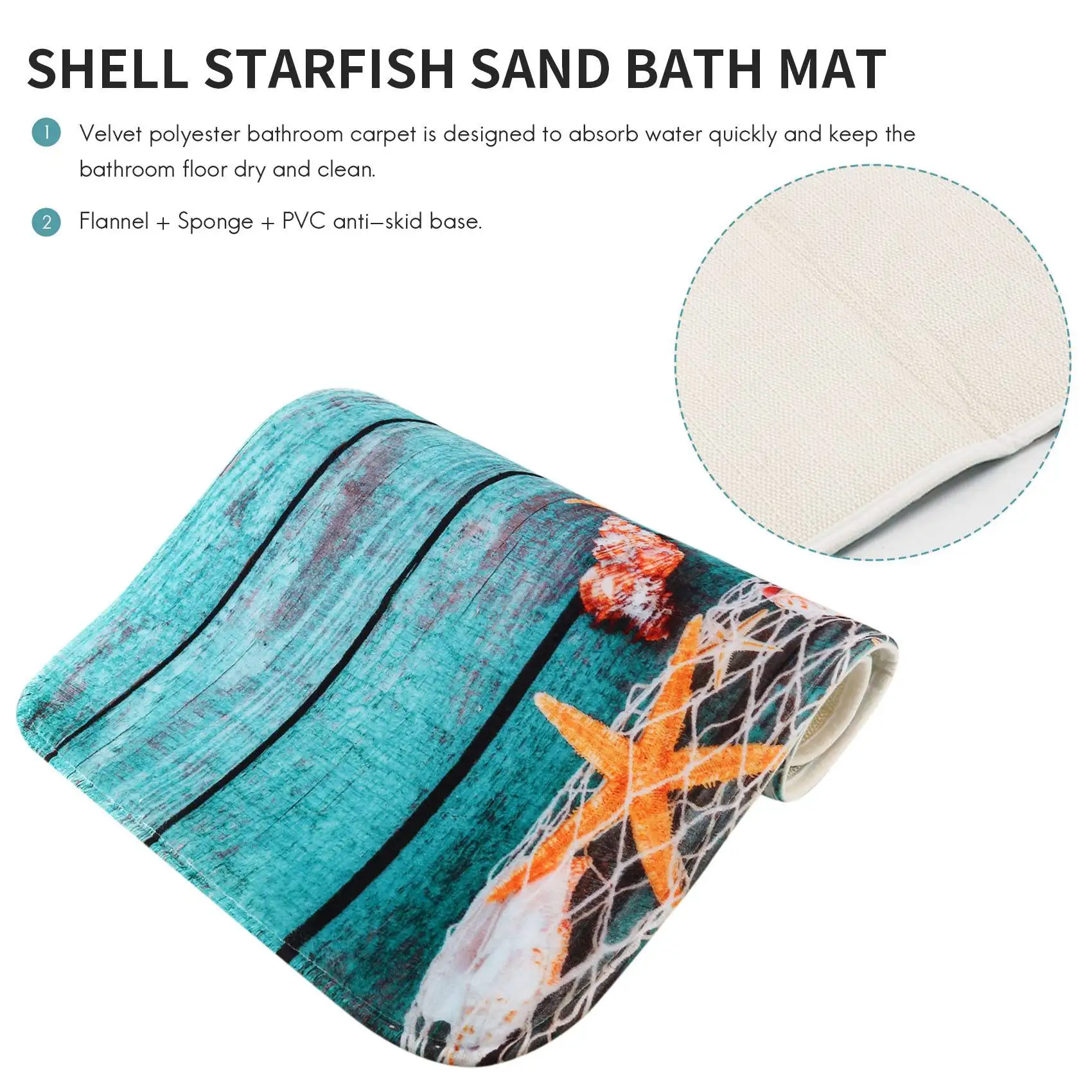 

AT84-Beach Seashells Starfish Sand Bath Mat Holidays Summer Bathroom Carpet Rug Non-Slip 3 Piece Toilet Mat Set Starfish Floor