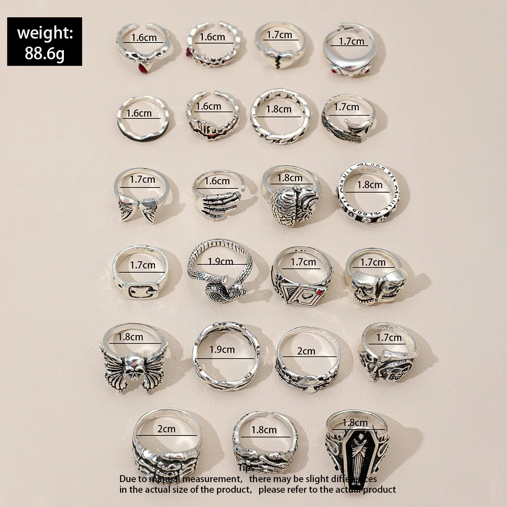 23Pcs Punk Geometric Knuckle Finger Rings Set For Women Men Snake Skull Black Ring Gothic Vintage Jewelry Accessories