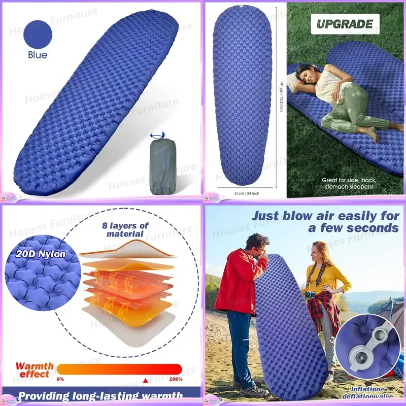 Ultra Light 20D Nylon TPU Inflatable Sleeping Pad Mummy Shape 4 Season Waterproof Warm Foldable Portable Mattress for Hiking