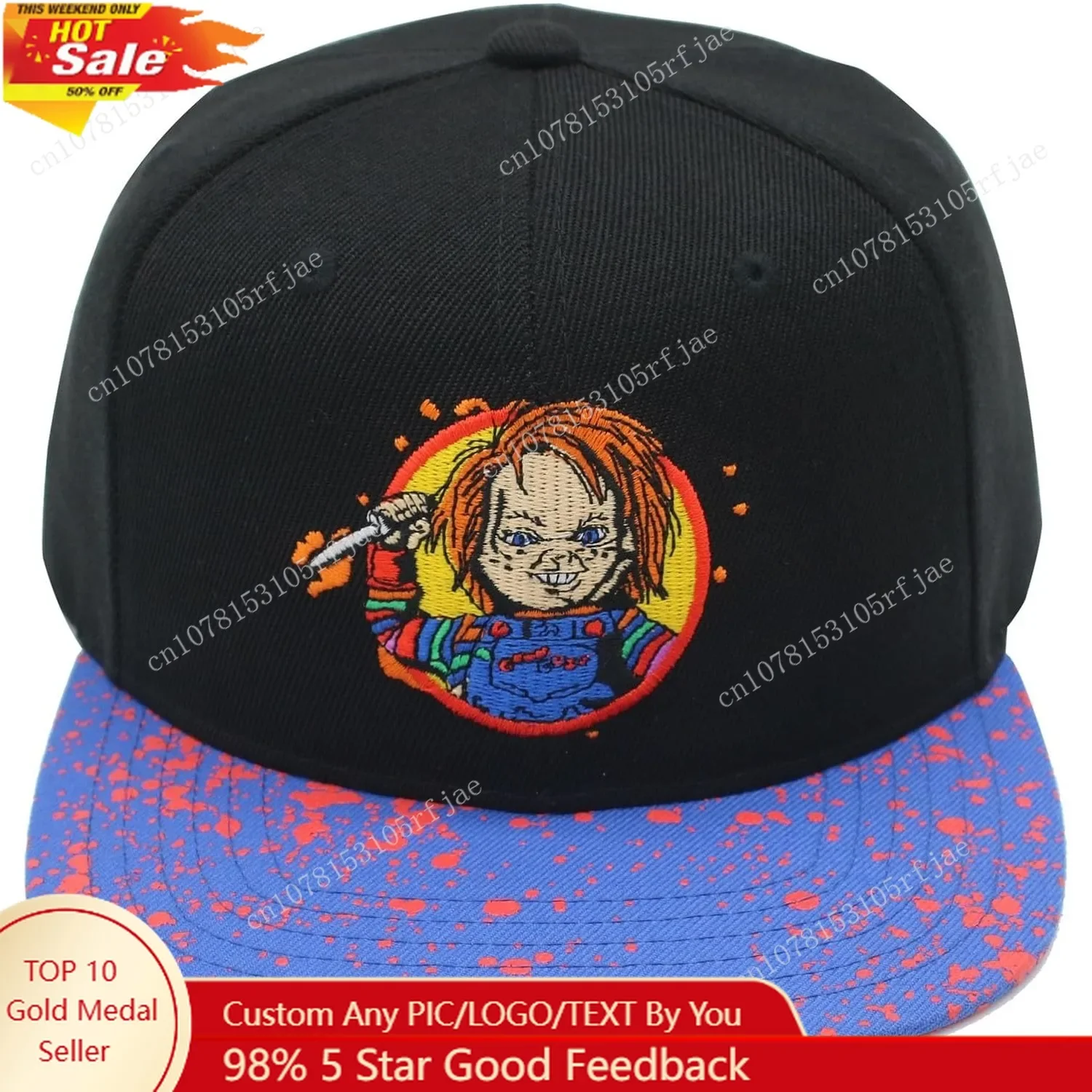 

Chucky Baseball Cap, Adult Snapback Hat with Flat Brim, Black, One Size