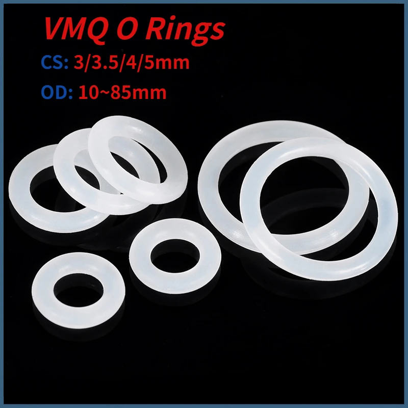 Beicai 5~50pcs Cs 3/3.5/4/5mm Od 10~85mm Vmq White Food Grade Silicone O Rings Resistant High Temperature Rubber Sealing Washer