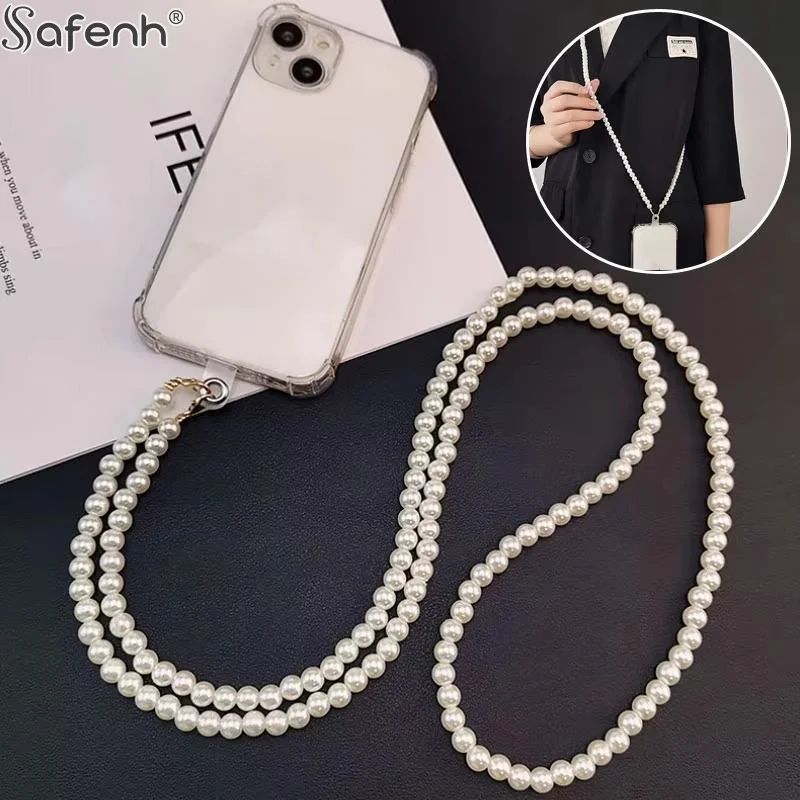 Long Mobile Phone Lanyard Pearl Beaded Crossbody Bag Chain Universal Buckle Clip