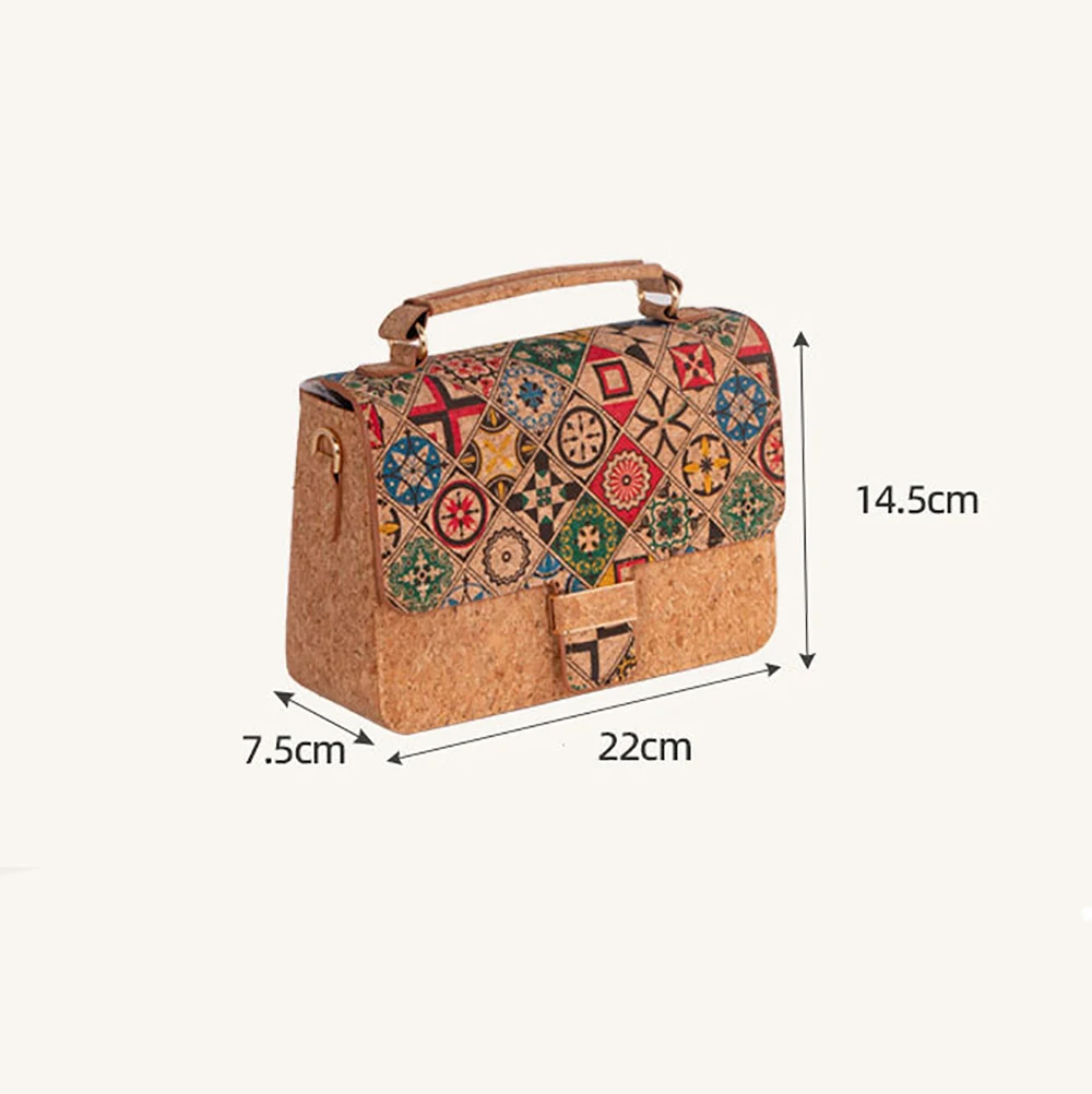 3pcsCrossbody Bags Retro Cork Leather Flower Printing Patchwork Plain  Large Capacity Flap Cover Hasp Shoulder Bag