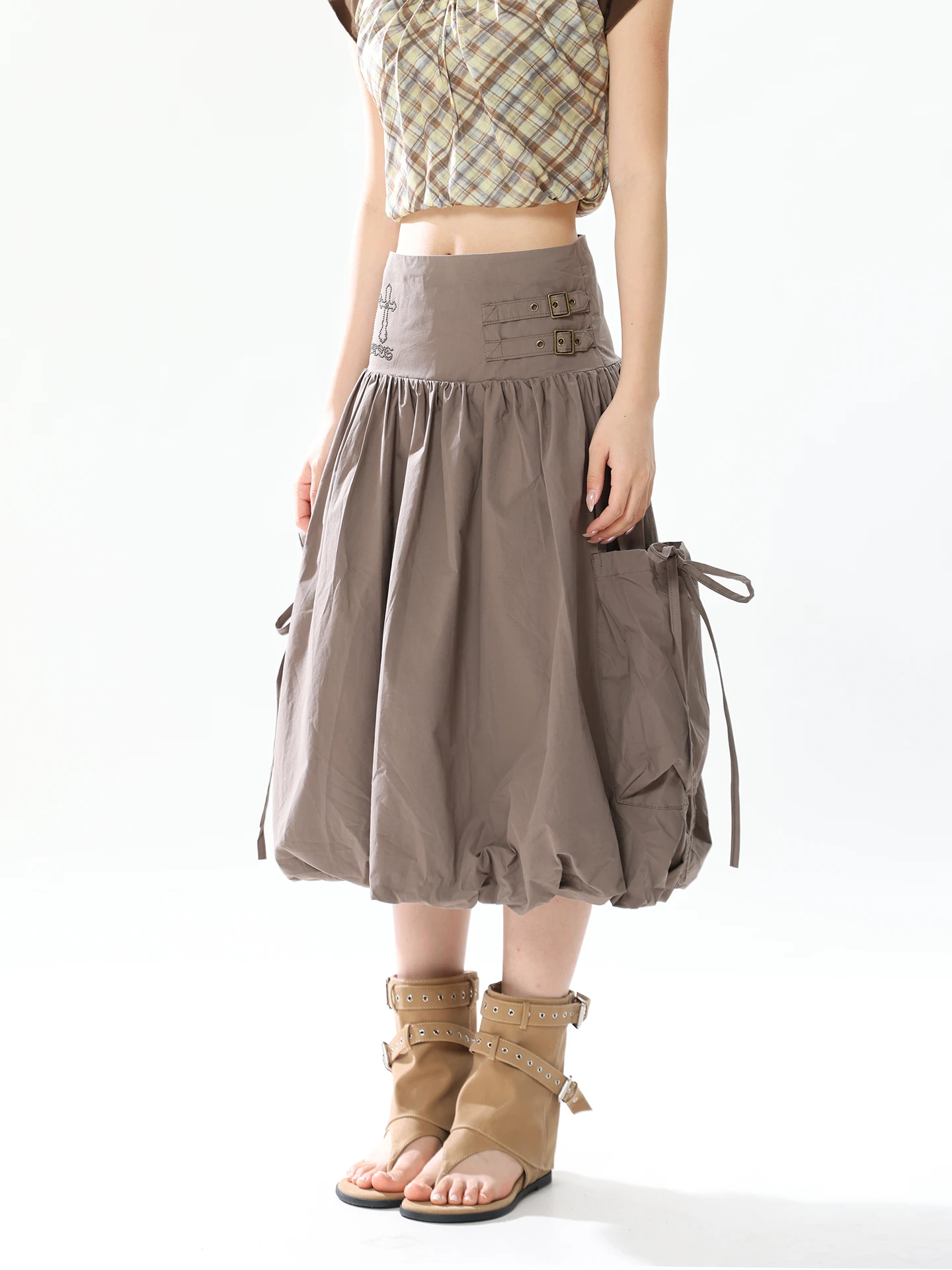 Sweet And Cool Workwear Style Bloom Half Skirt for Women High Waist Slimming Metal Buckle Embroidery Design Versatile Mid-Length