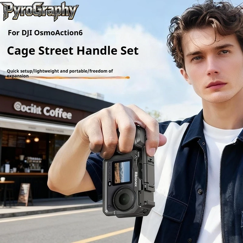 

PyroGraphy Osmo Action6 Metal Cage Street Shooting Sets Handle Sports Camera Frame Bracket AccessoriesforDJI Osmo Action6 Camera