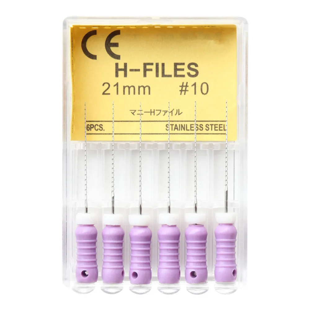 치과용 H-FILES 치내요법 근관 HEDSTROEM 파일, 수동 사용, 21mm, 25mm, 31mm SSt 엔도 파일, 치과 도구, 팩당 6 개