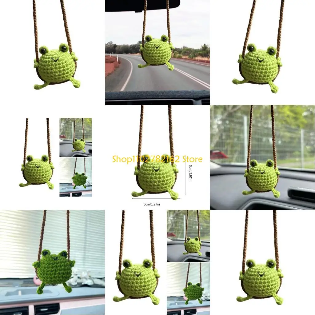 

547B Delightful Frogs Crochet Car Mirror Ornament Unique Interior Accessory