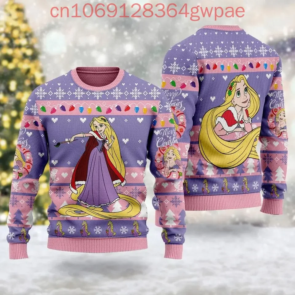 Disney Rapunzel Princess Christmas Sweater Men's Women's 3d Print Ugly Sweater Tangled Movie Casual Sweatshirt Christmas Sweater