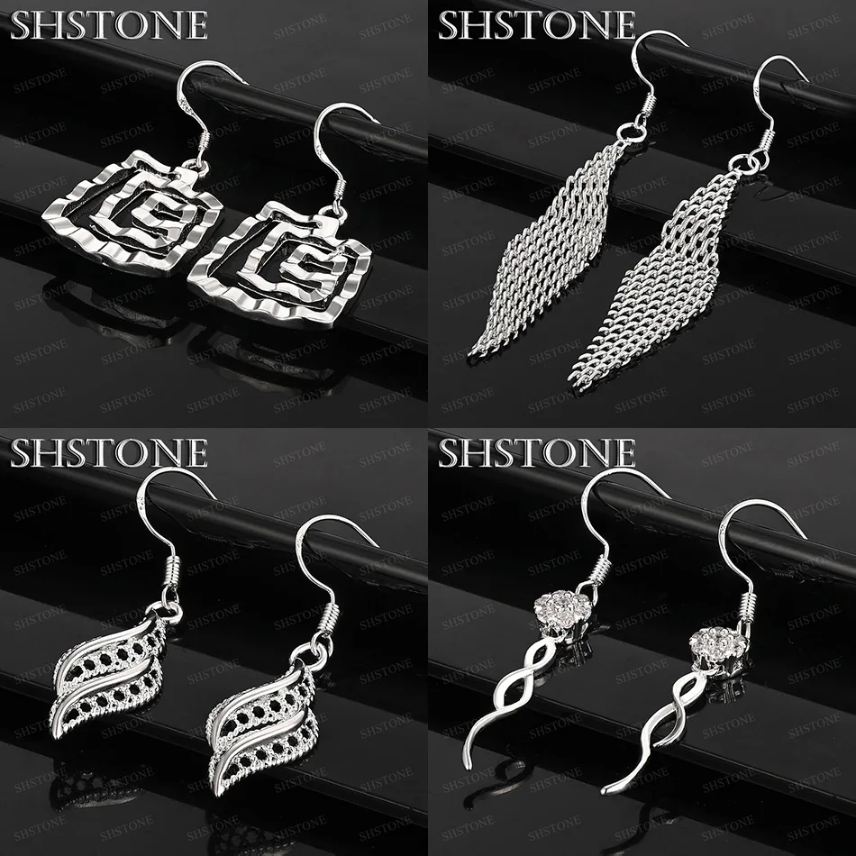 

925 Sterling Silver Leaf Rhombic Grid Spiral Square Twisted AAA Zircon Drop Earrings New Trend Jewelry Party Accessories