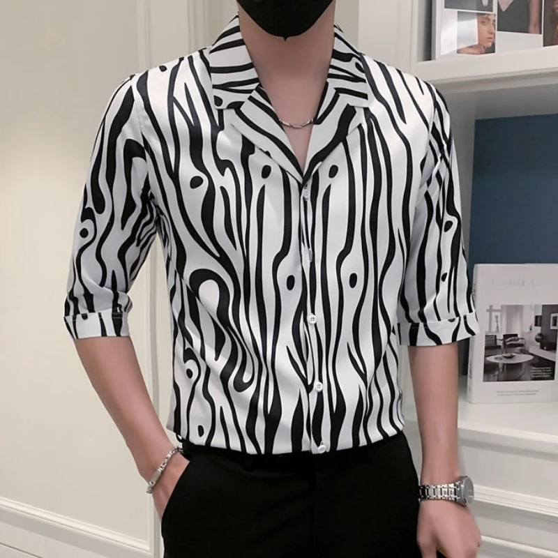 

Half Sleeve Contrast Color Shirts for Men Slim Fit Cheap Brand Man Shirt Summer Aesthetic Vintage High Quality Original Clothing