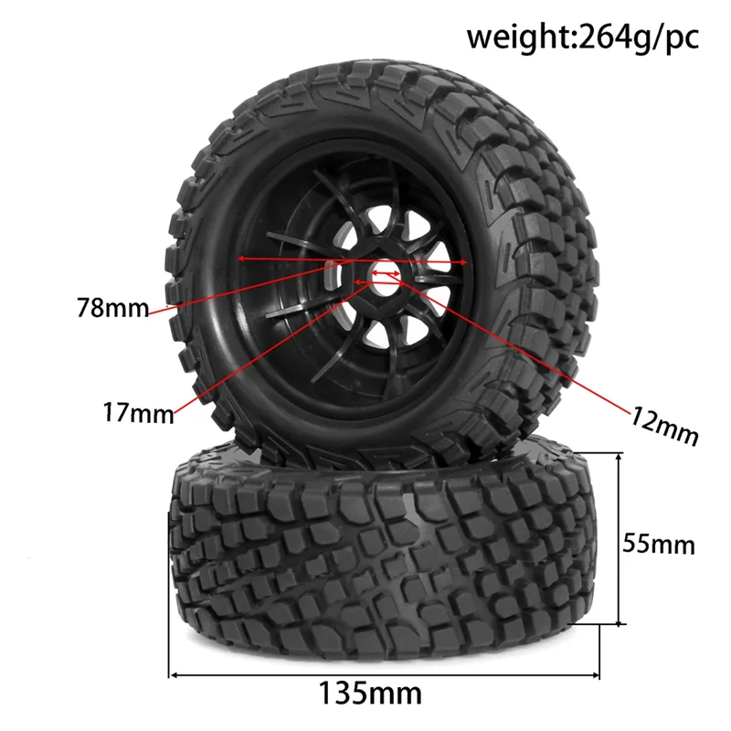 4Pcs 135Mm 1/7 1/8 사막 단거리 트럭 타이어 ARRMA Mojave TRAXXAS UDR Yikong DF7 FS 버기 RC 자동차-[A68T] 용 17Mm 휠 육각형