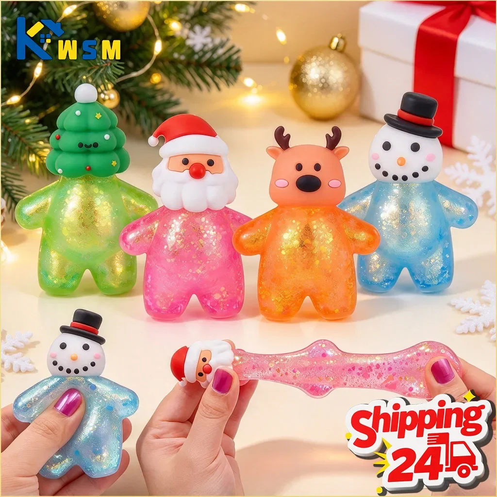 1-10PCS Christmas Santa Snowman Maltose Squishy Toy Stress Relief Decompression Fidget Sensory for Adult Party Home Gift