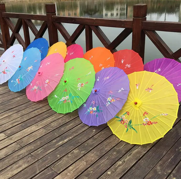 100pcs/lot Assorted Colors with Hand-painted Flower Designs Wedding Bride Umbrella Silk Parasol Wholesale SN4010