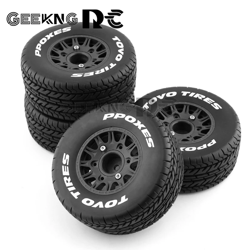 

1:10 4PCS Short Course Truck 113MM Tire & 12 Bead-Lock Wheel Rims Hub 12MM HEX for 1/8 RC SLASH VKAR 10SC HPI NEW ENRON