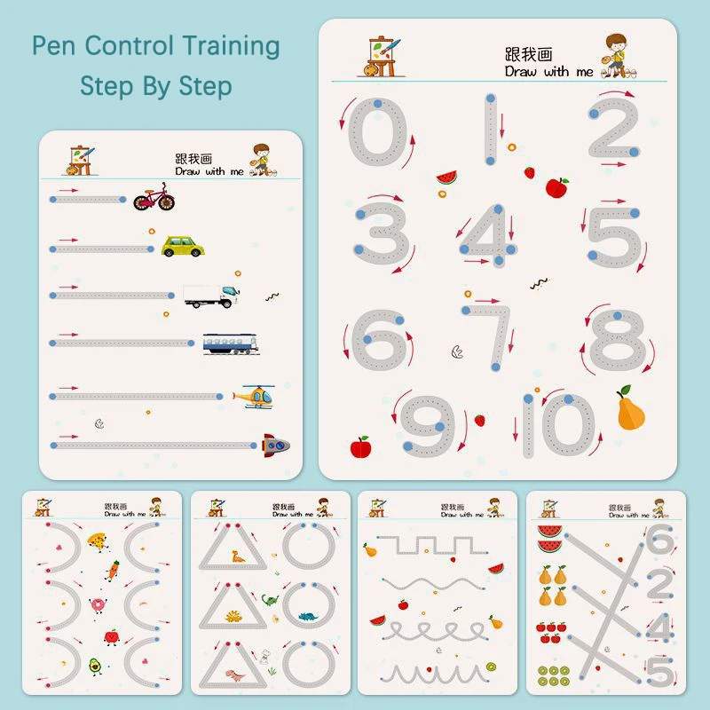 Imagem -02 - Manual de Rastreamento Mágico para Crianças Montessori Controle de Caneta Treinamento Prática Mágica Reutilizável Copybook Desenho Livros Educacionais