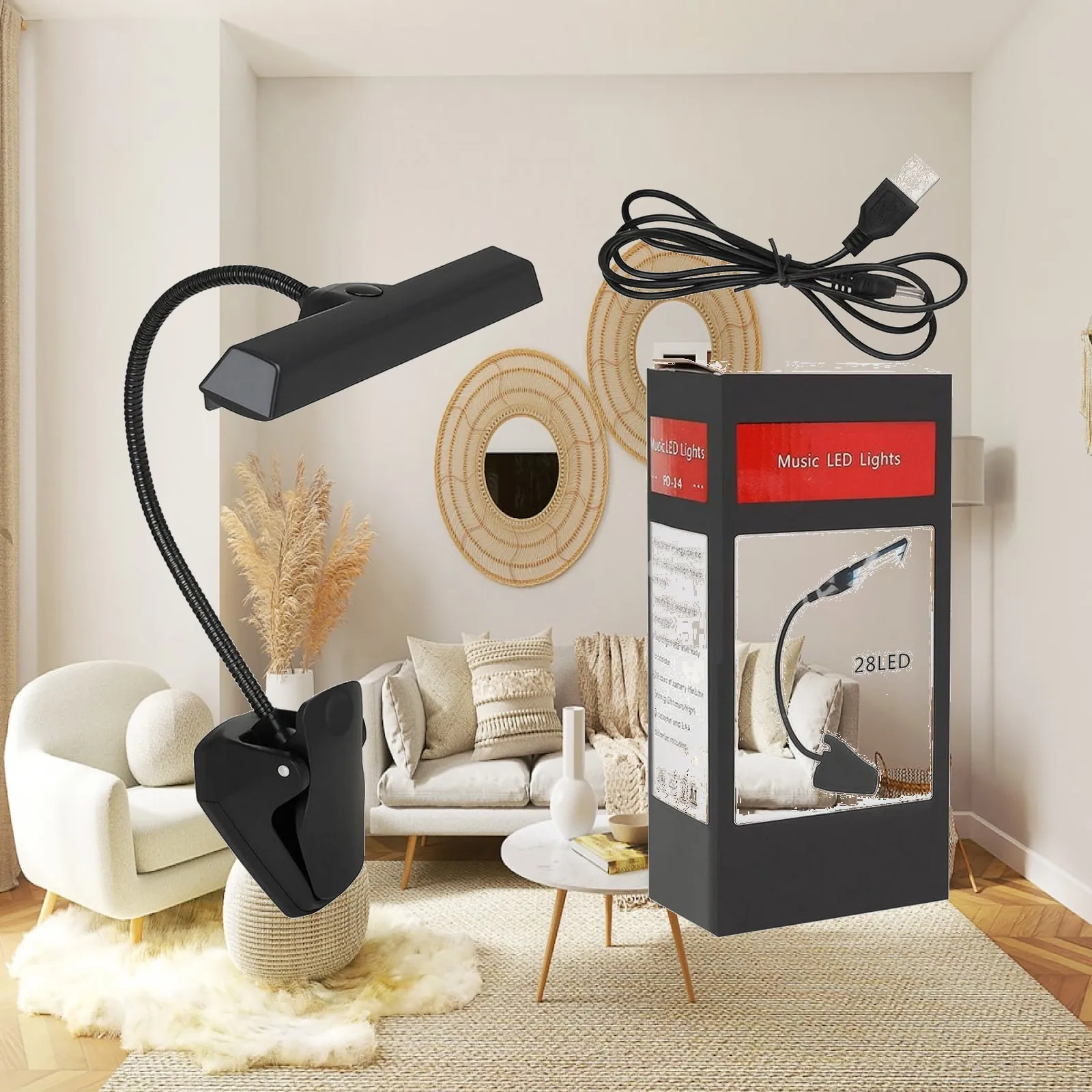 Clamp-on Music Stand Light Adjustable Angle Sheet Music Light Portable