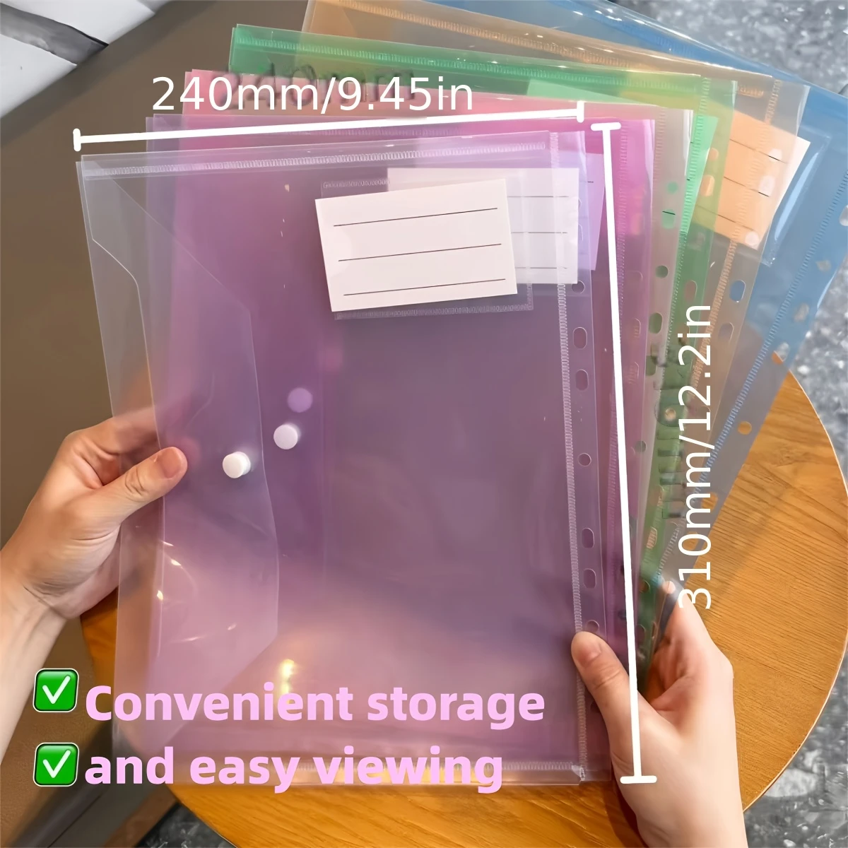 9-Pack Clear A4 11-Hole Plastic Binder Pockets, Lightweight Portable Pouches, Home Office Paper Document Storage Organizer Bag