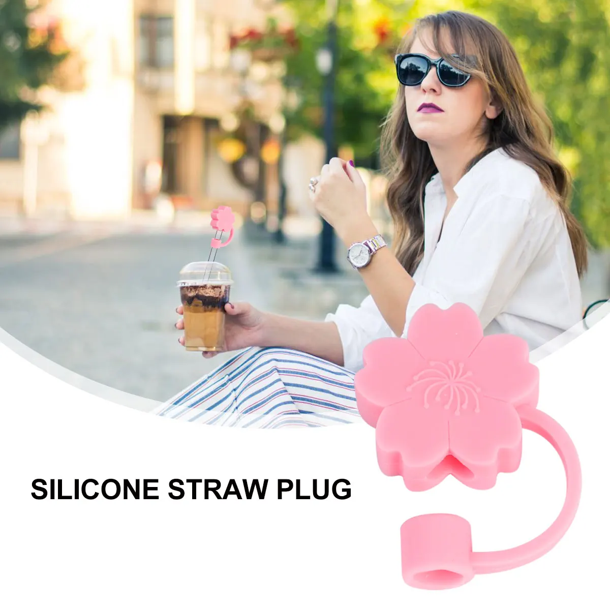 

2pcs Straw Dust Cap Covers Toppers Tip Protector Plug Cartoon Flower Silicone Anti Dust Airtight Seal Splashing Proof Outdoor