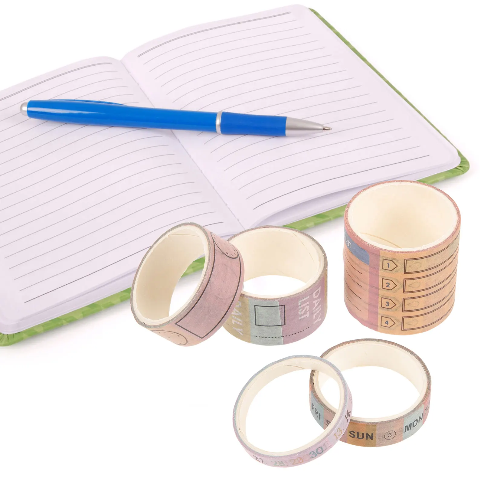 

10 Rolls Washi Tape Set Bright Color Unique Design DIY Planner Month Calendar Date Tearable Crafts Premium Material Small