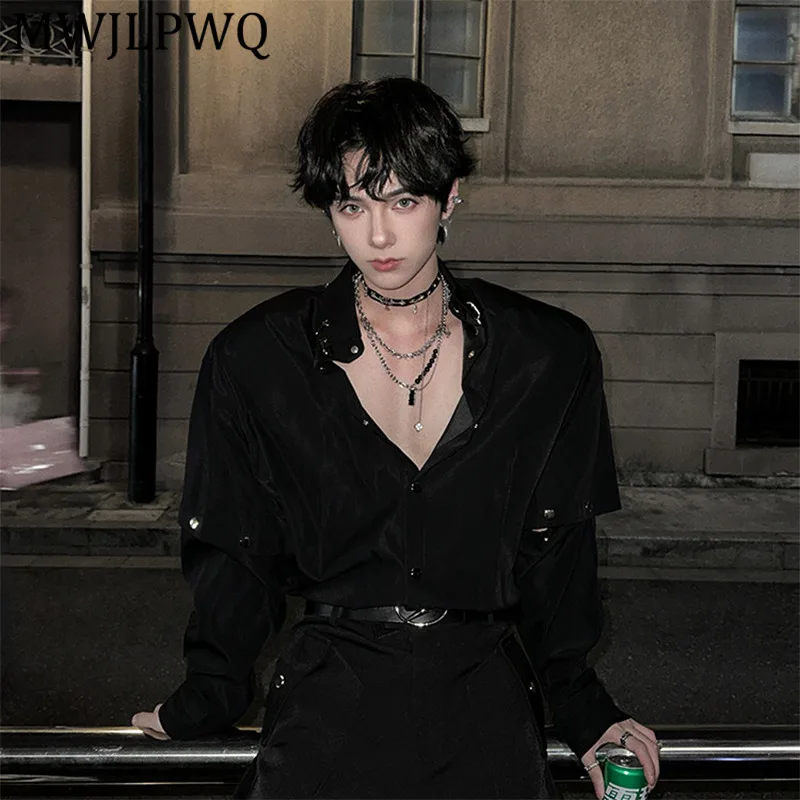 

Мужская модная рубашка в уличном стиле с пэчворком и металлическими вставками, с коротким рукавом, повседневная, белая, летняя новинка 2026, модель 13194